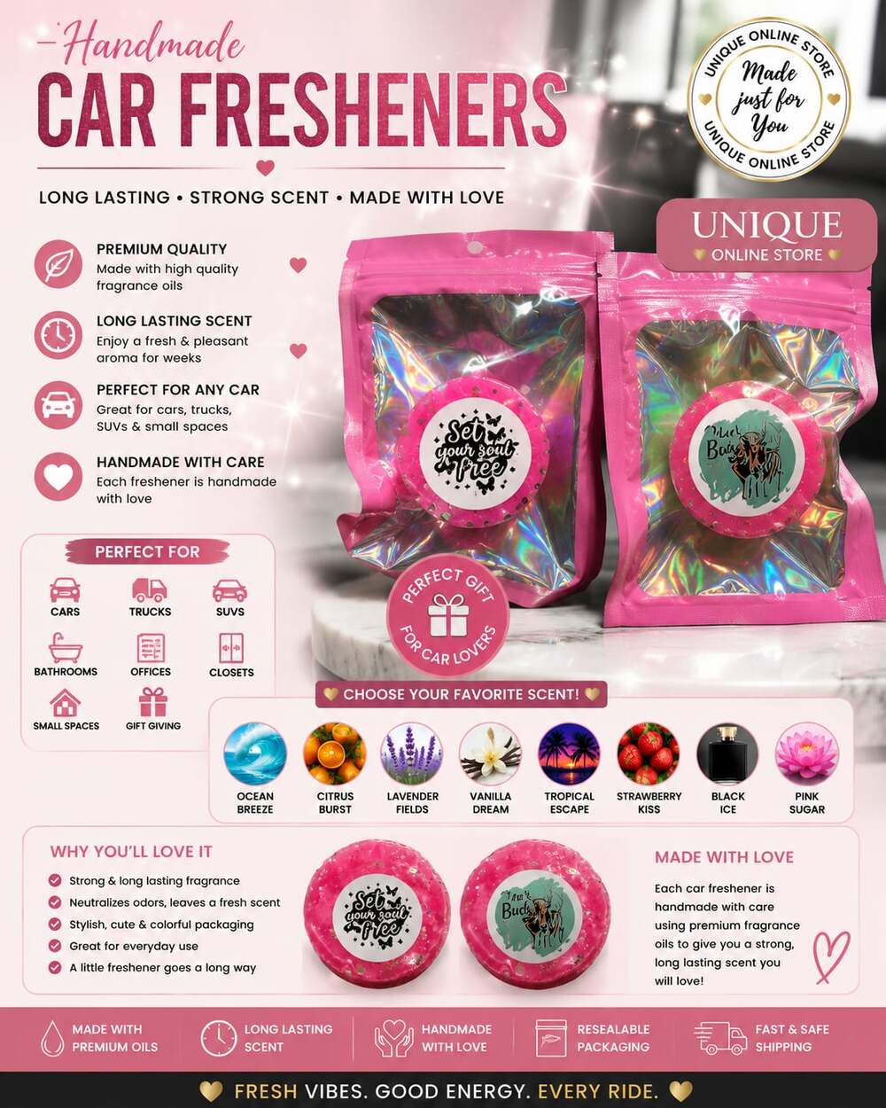Handmade Set Yourself Free & Buck Wild Scented Car Freshies